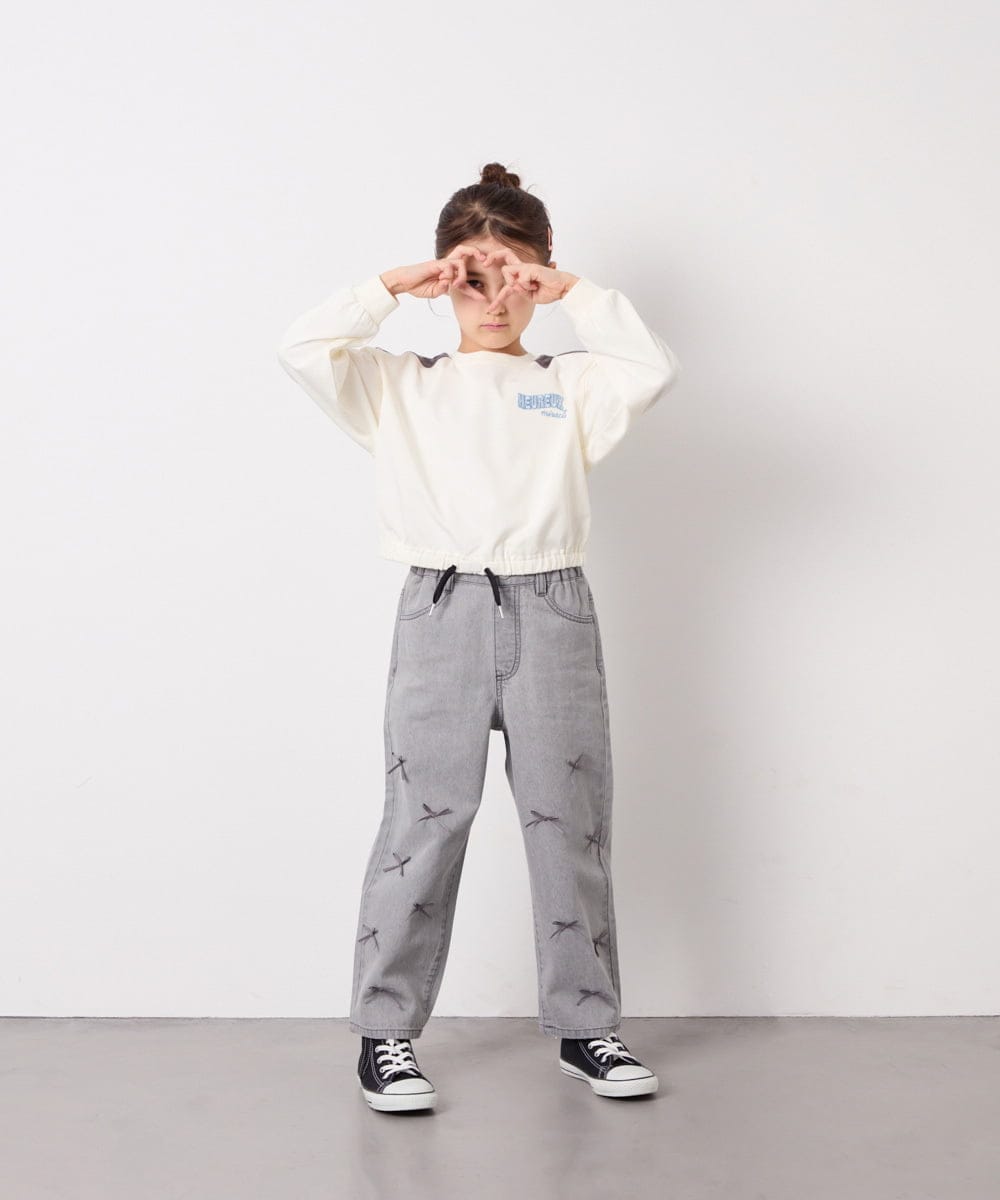 KJLFD30044 a.v.v KIDS(アー・ヴェ・ヴェ) [120-160]【選べるデザイン】デザインワイドストレートデニム ライトグレー