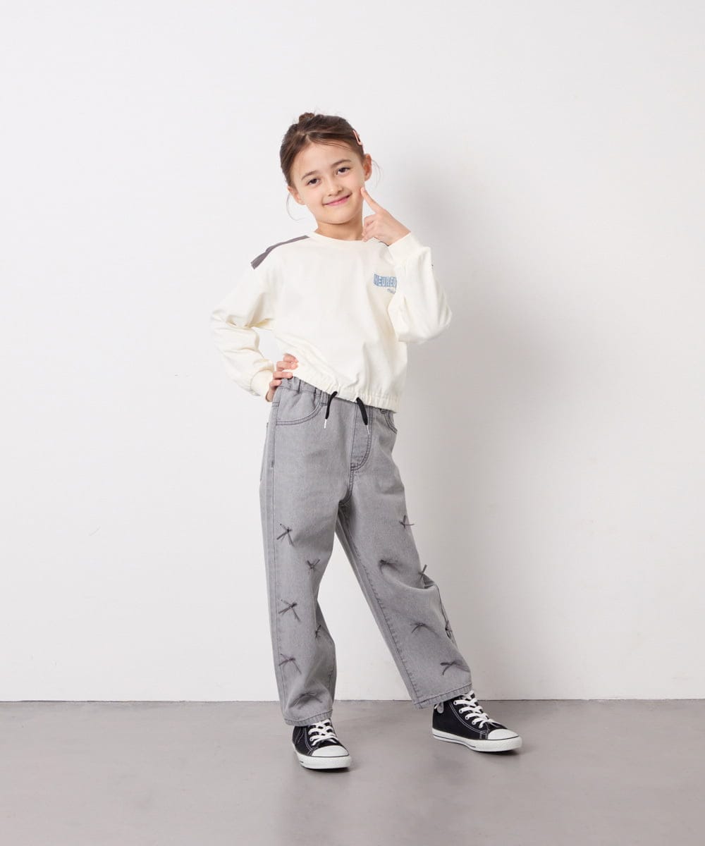 KJLFD30044 a.v.v KIDS(アー・ヴェ・ヴェ) [120-160]【選べるデザイン】デザインワイドストレートデニム ライトグレー