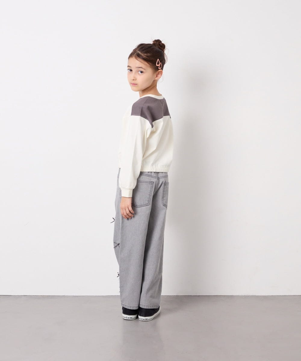 KJLFD30044 a.v.v KIDS(アー・ヴェ・ヴェ) [120-160]【選べるデザイン】デザインワイドストレートデニム ライトグレー