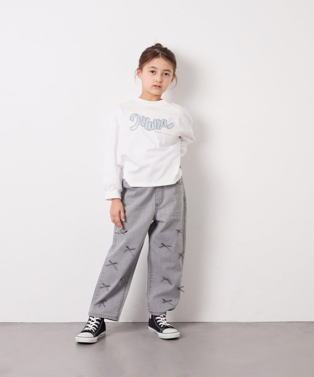 KJLFD30044 a.v.v KIDS(アー・ヴェ・ヴェ) [120-160]【選べるデザイン】デザインワイドストレートデニム ライトグレー