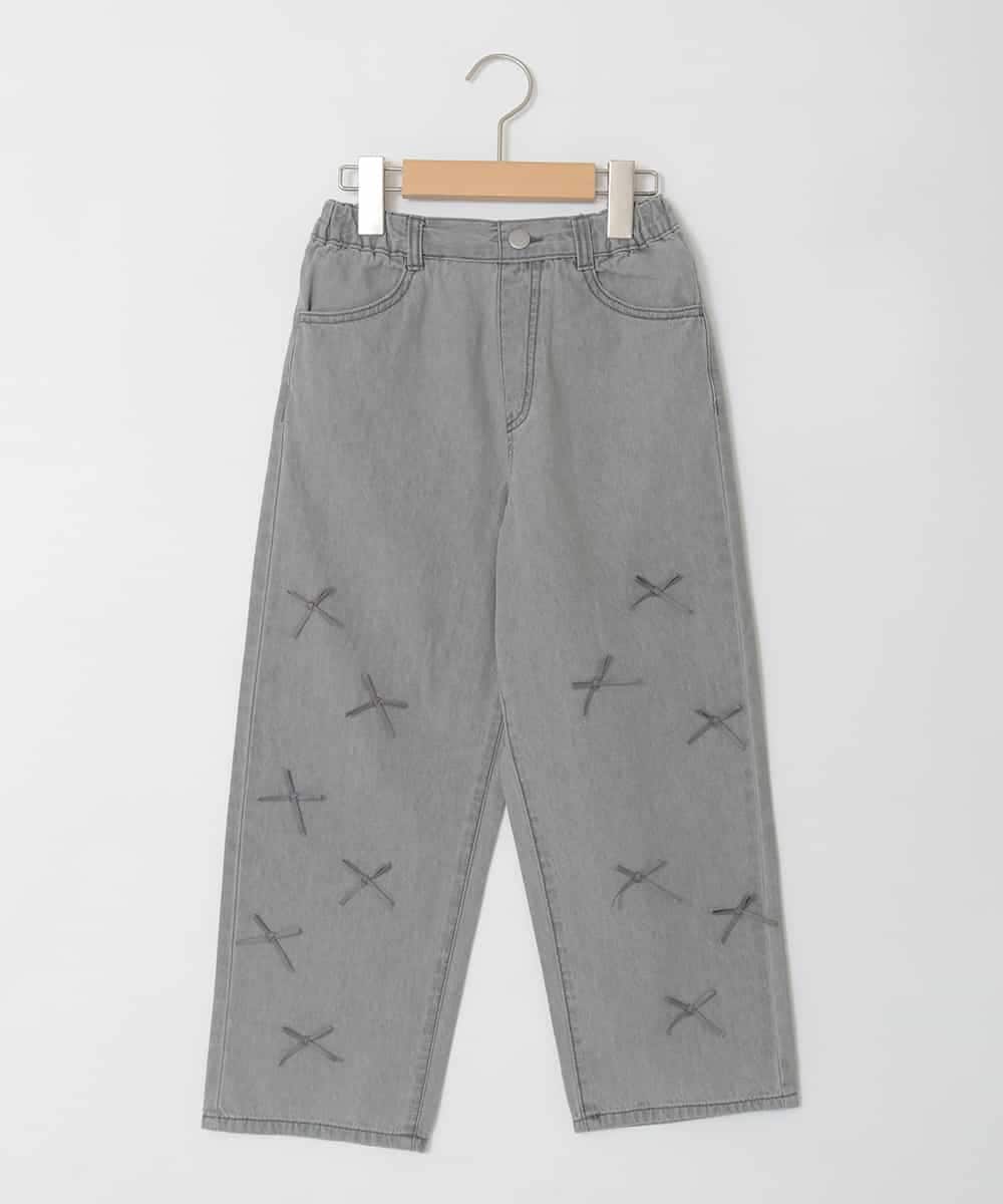 KJLFD30044 a.v.v KIDS(アー・ヴェ・ヴェ) [120-160]【選べるデザイン】デザインワイドストレートデニム ライトグレー