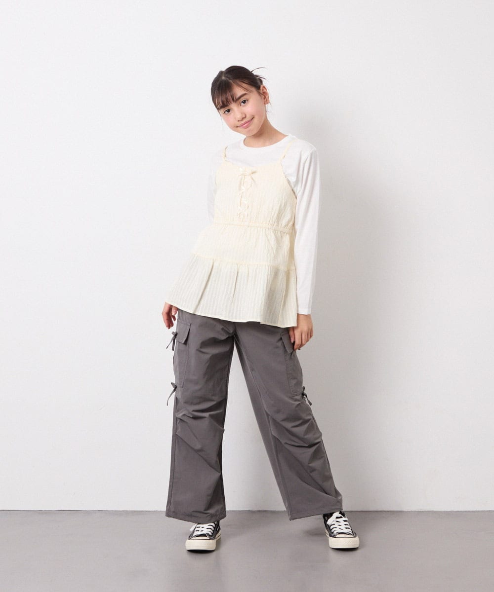 KJLFD32049 a.v.v KIDS(アー・ヴェ・ヴェ) [120-160]サイドリボンカーゴパンツ グレー