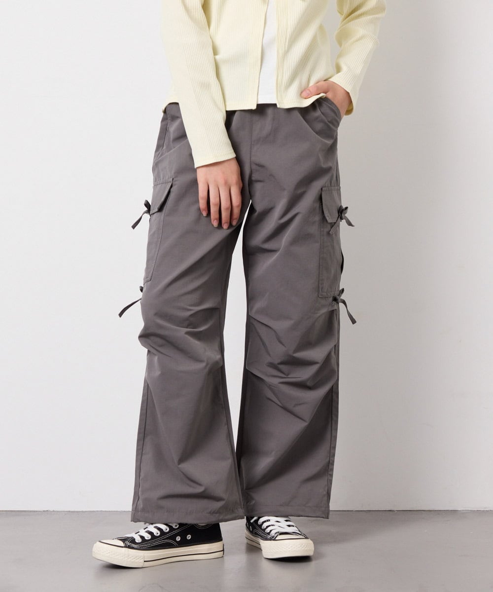KJLFD32049 a.v.v KIDS(アー・ヴェ・ヴェ) [120-160]サイドリボンカーゴパンツ グレー