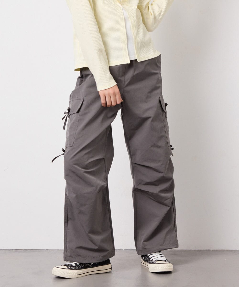 KJLFD32049 a.v.v KIDS(アー・ヴェ・ヴェ) [120-160]サイドリボンカーゴパンツ グレー