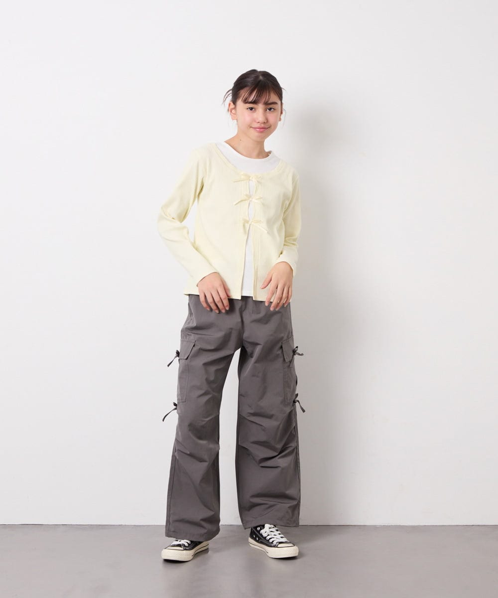 KJLFD32049 a.v.v KIDS(アー・ヴェ・ヴェ) [120-160]サイドリボンカーゴパンツ グレー