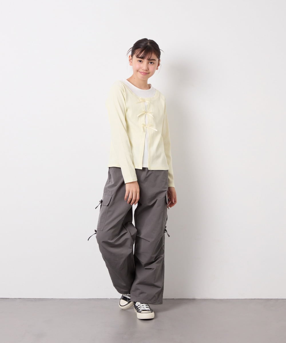 KJLFD32049 a.v.v KIDS(アー・ヴェ・ヴェ) [120-160]サイドリボンカーゴパンツ グレー