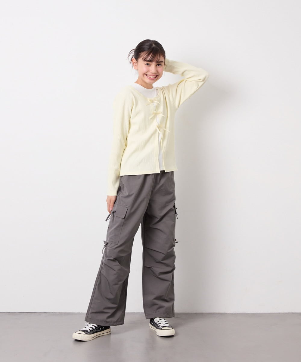 KJLFD32049 a.v.v KIDS(アー・ヴェ・ヴェ) [120-160]サイドリボンカーゴパンツ グレー
