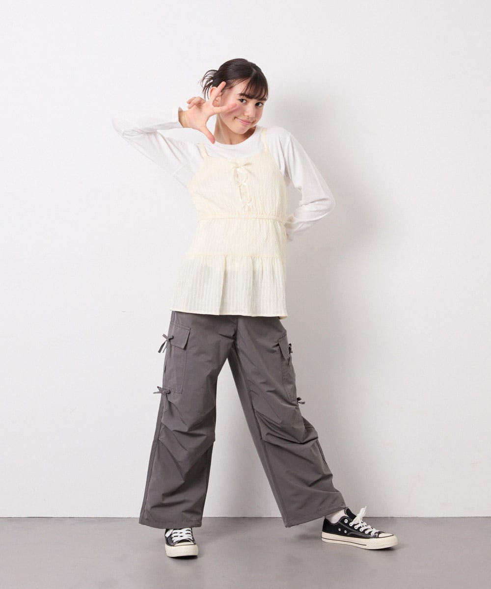 KJLFD32049 a.v.v KIDS(アー・ヴェ・ヴェ) [120-160]サイドリボンカーゴパンツ グレー