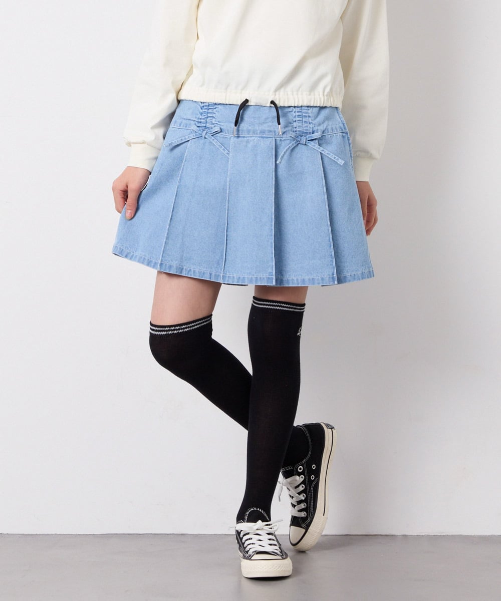 KJLFD40034 a.v.v KIDS(アー・ヴェ・ヴェ) [120-160]ギャザープリーツスカパン ライトブルー（デニム）