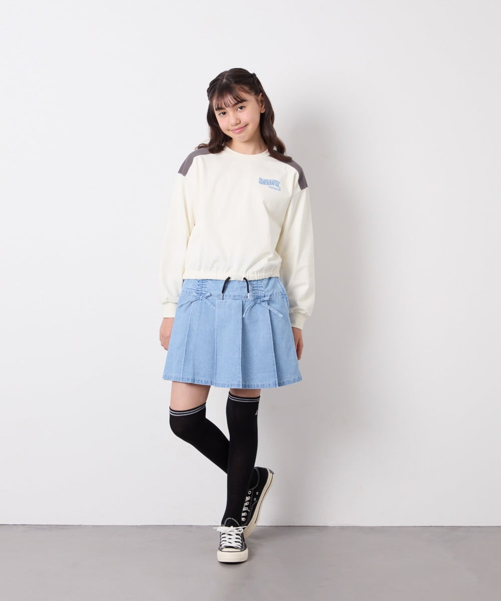 KJLFD40034 a.v.v KIDS(アー・ヴェ・ヴェ) [120-160]ギャザープリーツスカパン ライトブルー（デニム）