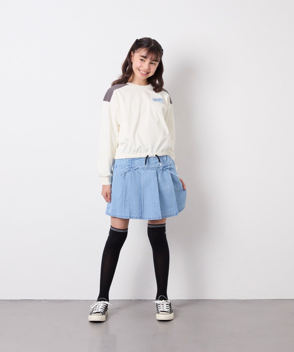 KJLFD40034 a.v.v KIDS(アー・ヴェ・ヴェ) [120-160]ギャザープリーツスカパン ライトブルー（デニム）