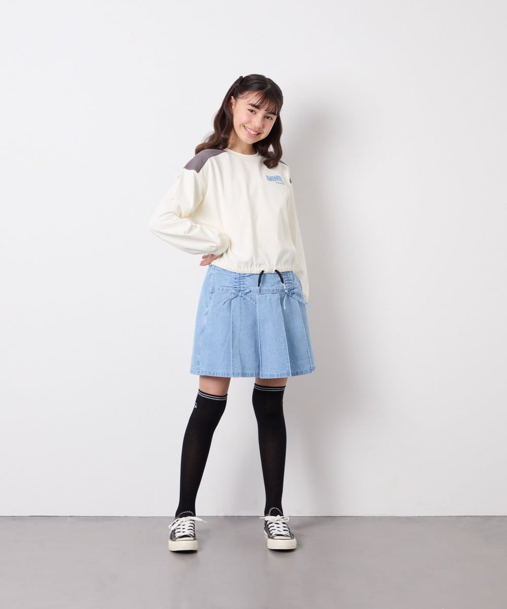 KJLFD40034 a.v.v KIDS(アー・ヴェ・ヴェ) [120-160]ギャザープリーツスカパン ライトブルー（デニム）