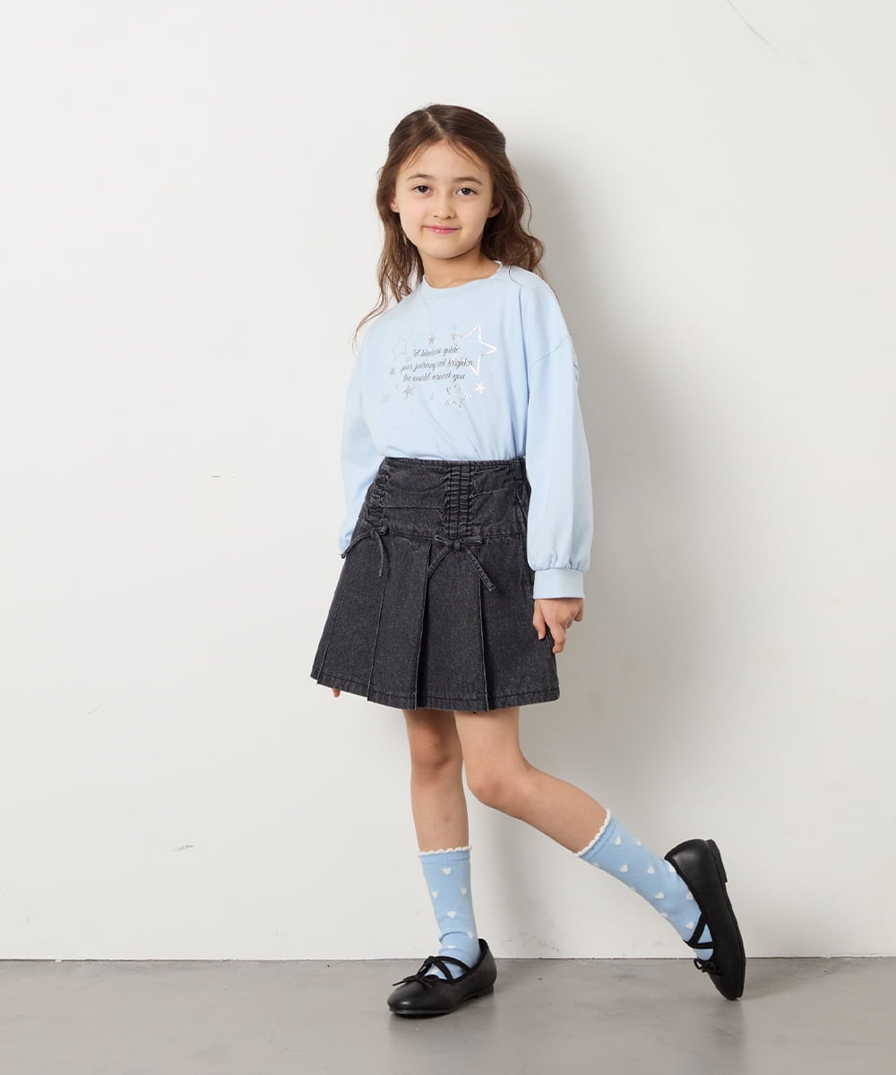 KJLFD40034 a.v.v KIDS(アー・ヴェ・ヴェ) [120-160]ギャザープリーツスカパン ダークグレー（デニム）