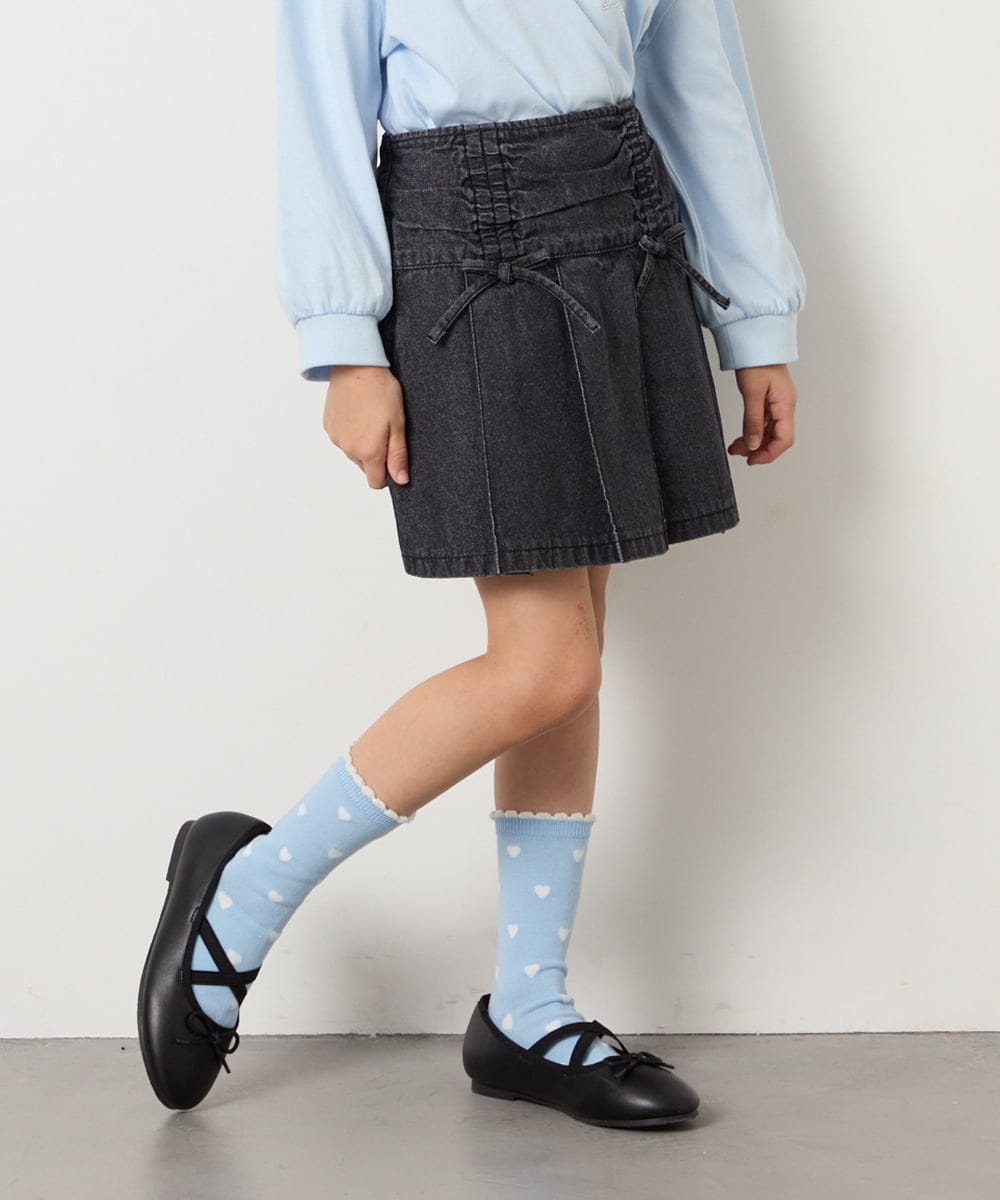KJLFD40034 a.v.v KIDS(アー・ヴェ・ヴェ) [120-160]ギャザープリーツスカパン ダークグレー（デニム）