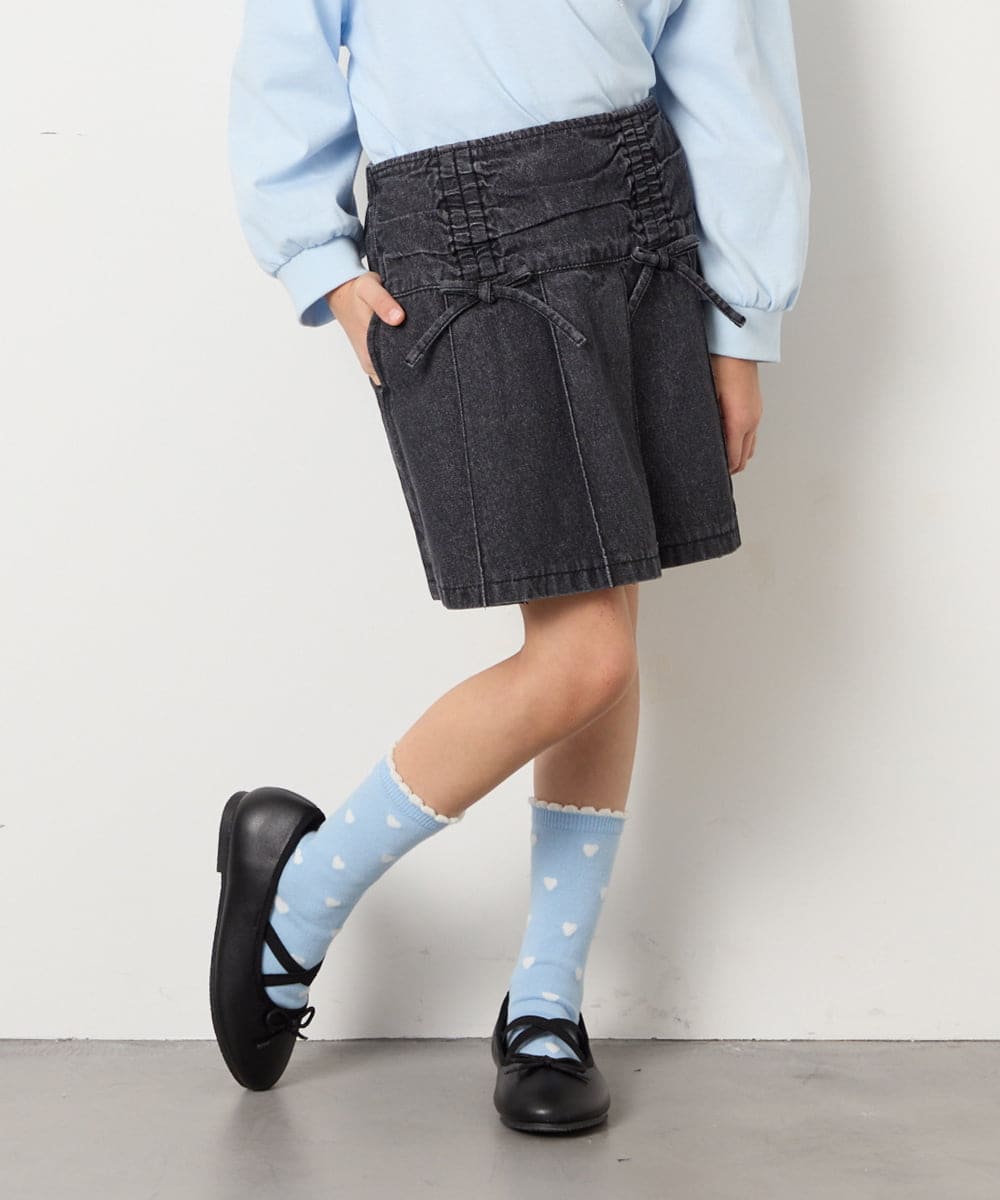 KJLFD40034 a.v.v KIDS(アー・ヴェ・ヴェ) [120-160]ギャザープリーツスカパン ダークグレー（デニム）