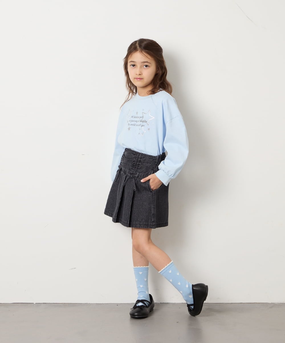 KJLFD40034 a.v.v KIDS(アー・ヴェ・ヴェ) [120-160]ギャザープリーツスカパン ダークグレー（デニム）