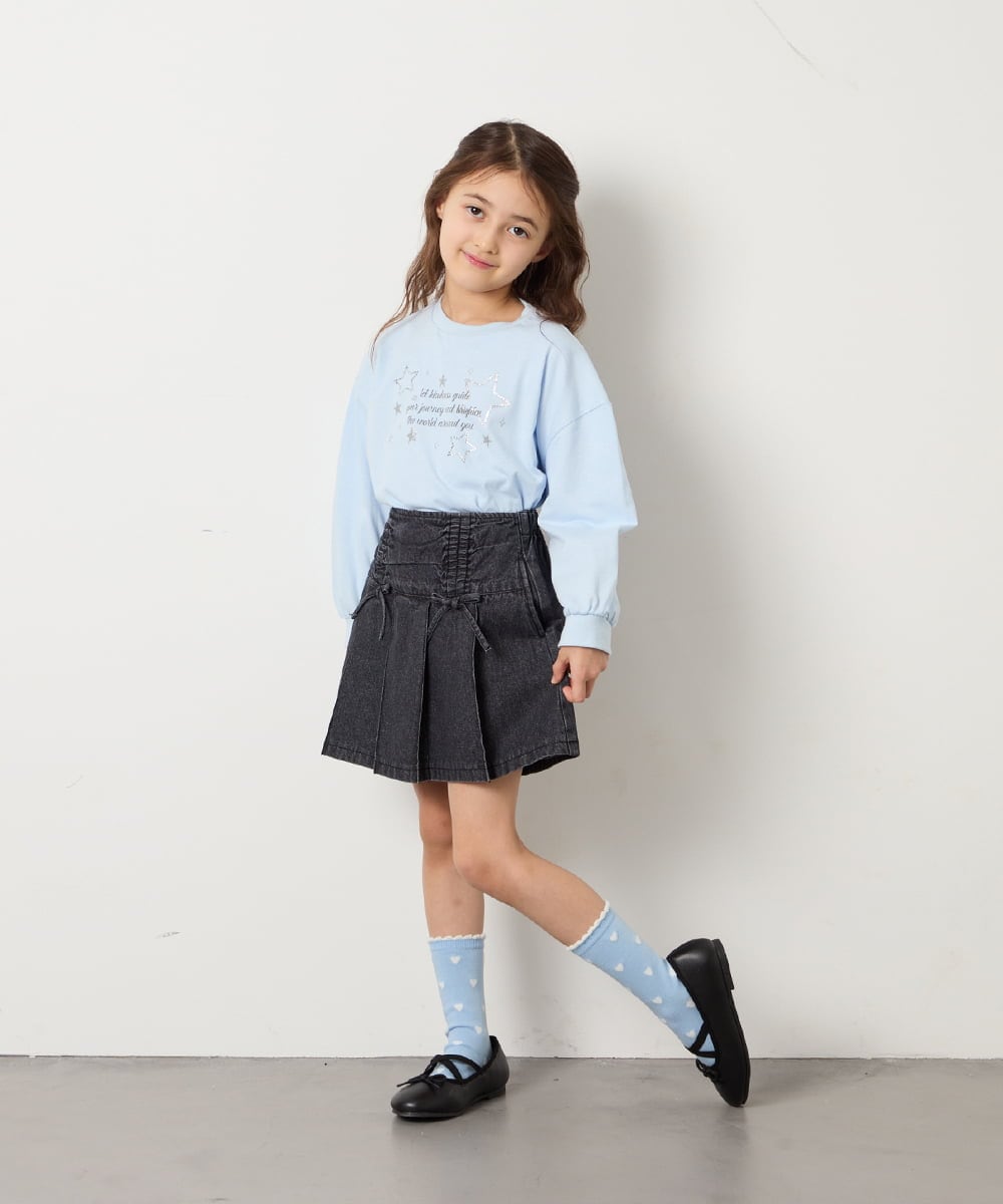 KJLFD40034 a.v.v KIDS(アー・ヴェ・ヴェ) [120-160]ギャザープリーツスカパン ダークグレー（デニム）