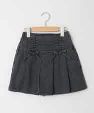 KJLFD40034 a.v.v KIDS(アー・ヴェ・ヴェ) [120-160]ギャザープリーツスカパン ダークグレー（デニム）