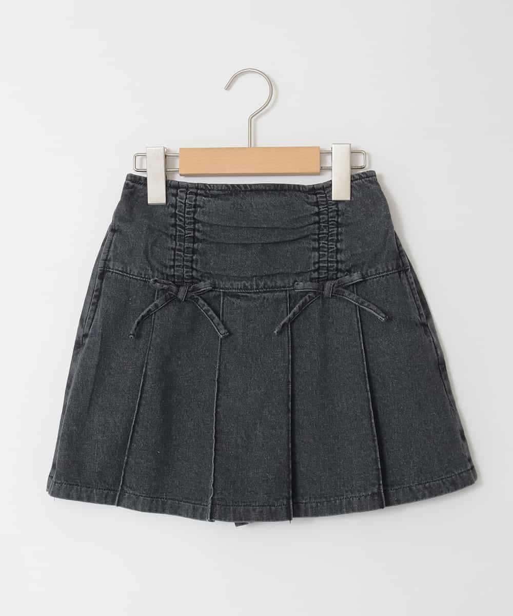 KJLFD40034 a.v.v KIDS(アー・ヴェ・ヴェ) [120-160]ギャザープリーツスカパン ダークグレー（デニム）