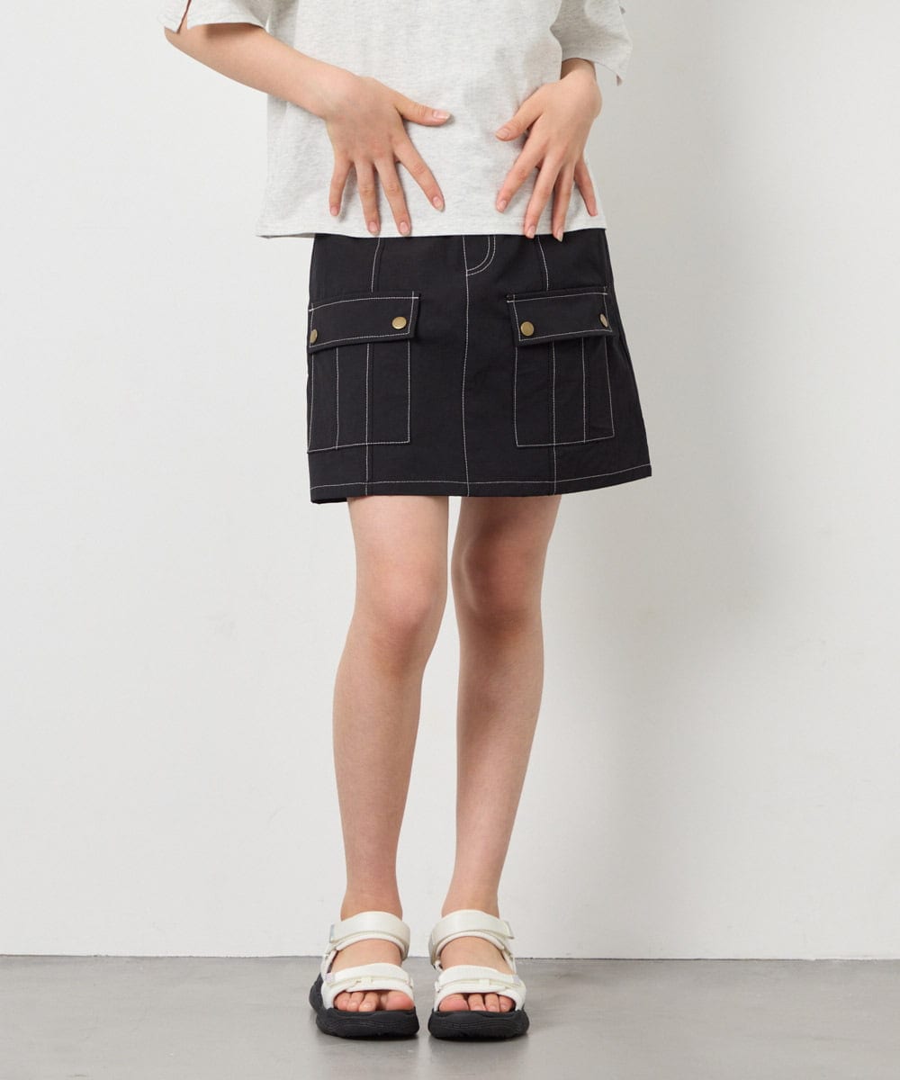 KJLFD41039 a.v.v KIDS(アー・ヴェ・ヴェ) [130-160]配色ステッチカーゴスカパン ブラック