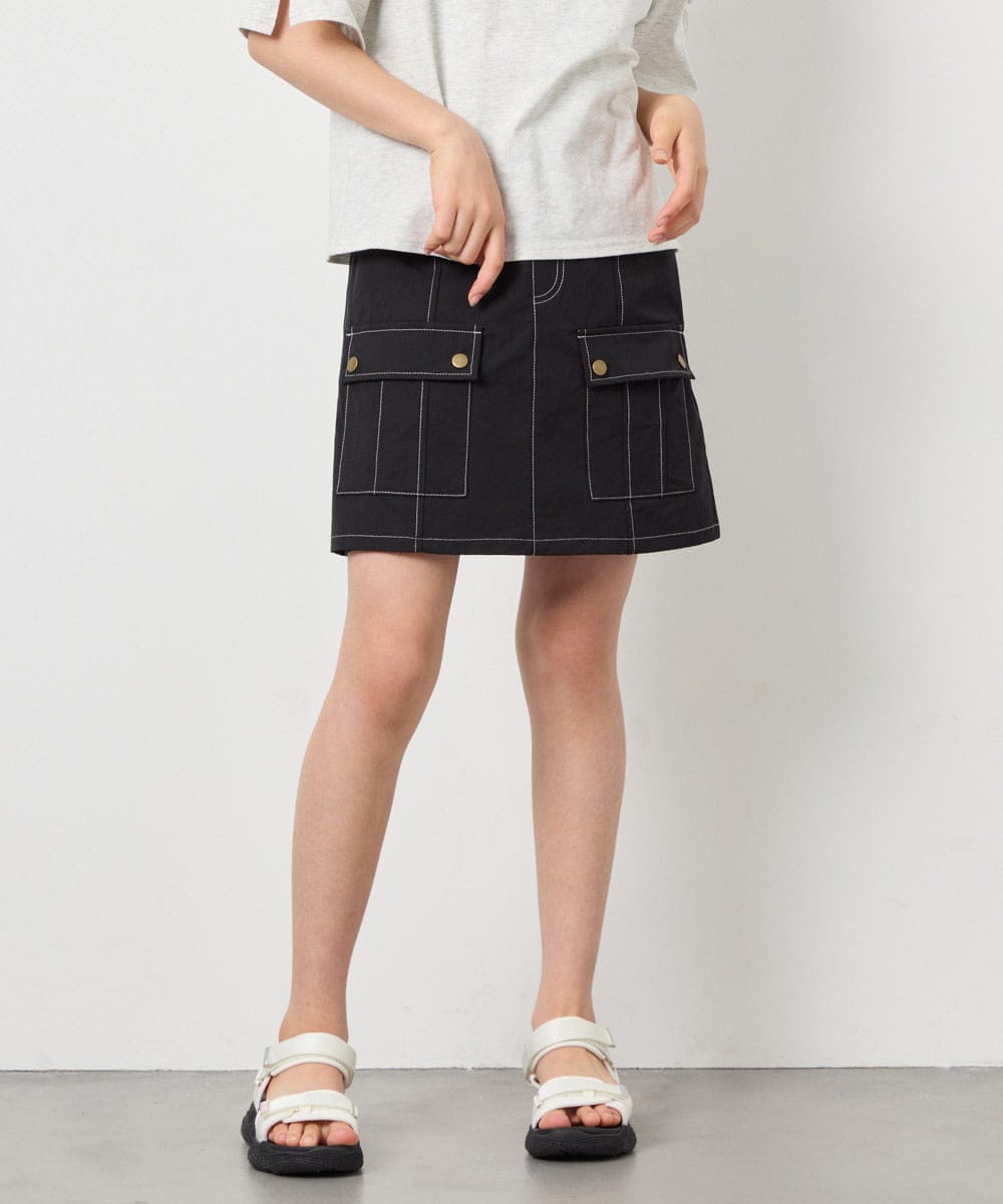 KJLFD41039 a.v.v KIDS(アー・ヴェ・ヴェ) [130-160]配色ステッチカーゴスカパン ブラック