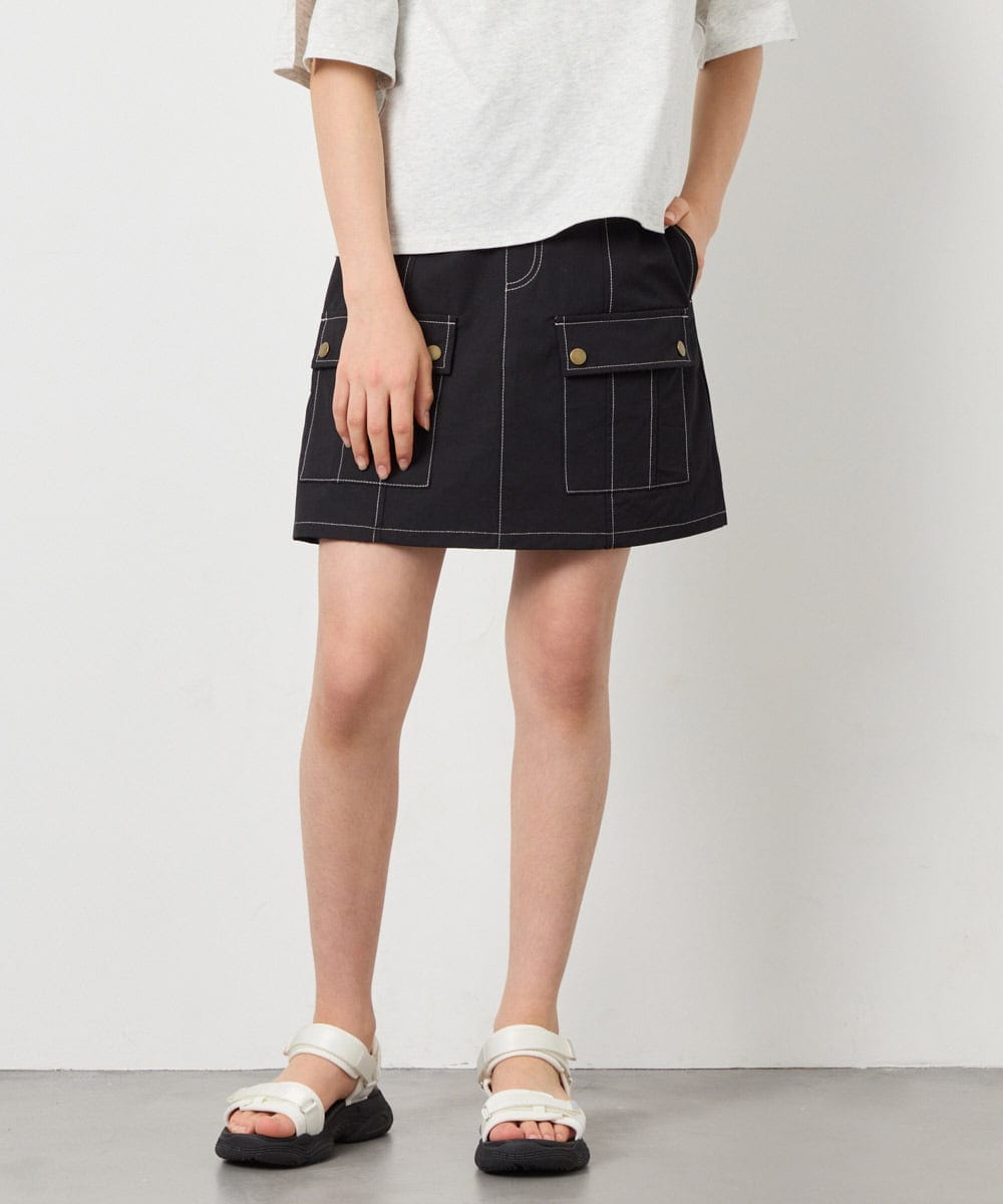 KJLFD41039 a.v.v KIDS(アー・ヴェ・ヴェ) [130-160]配色ステッチカーゴスカパン ブラック