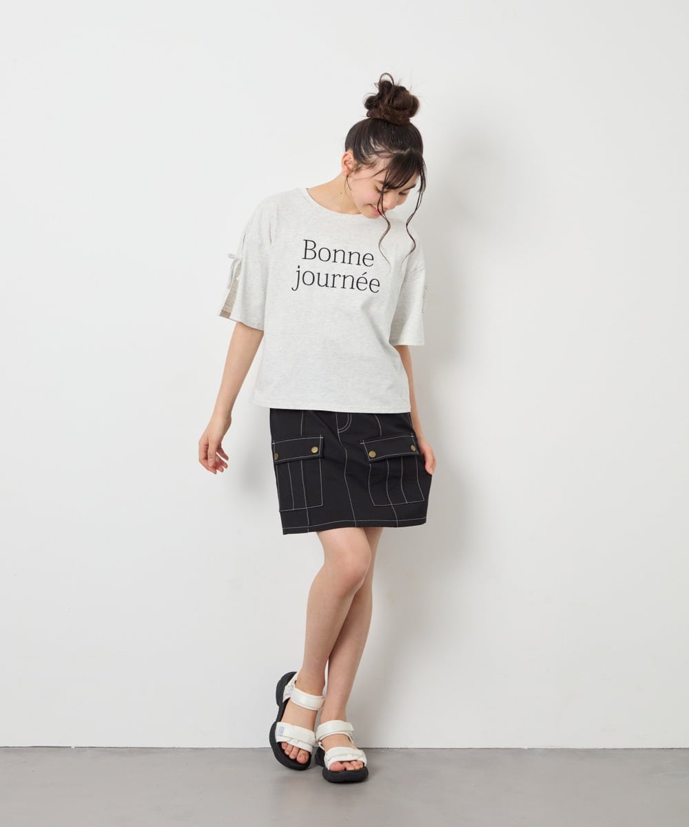 KJLFD41039 a.v.v KIDS(アー・ヴェ・ヴェ) [130-160]配色ステッチカーゴスカパン ブラック