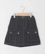 KJLFD41039 a.v.v KIDS(アー・ヴェ・ヴェ) [130-160]配色ステッチカーゴスカパン ブラック