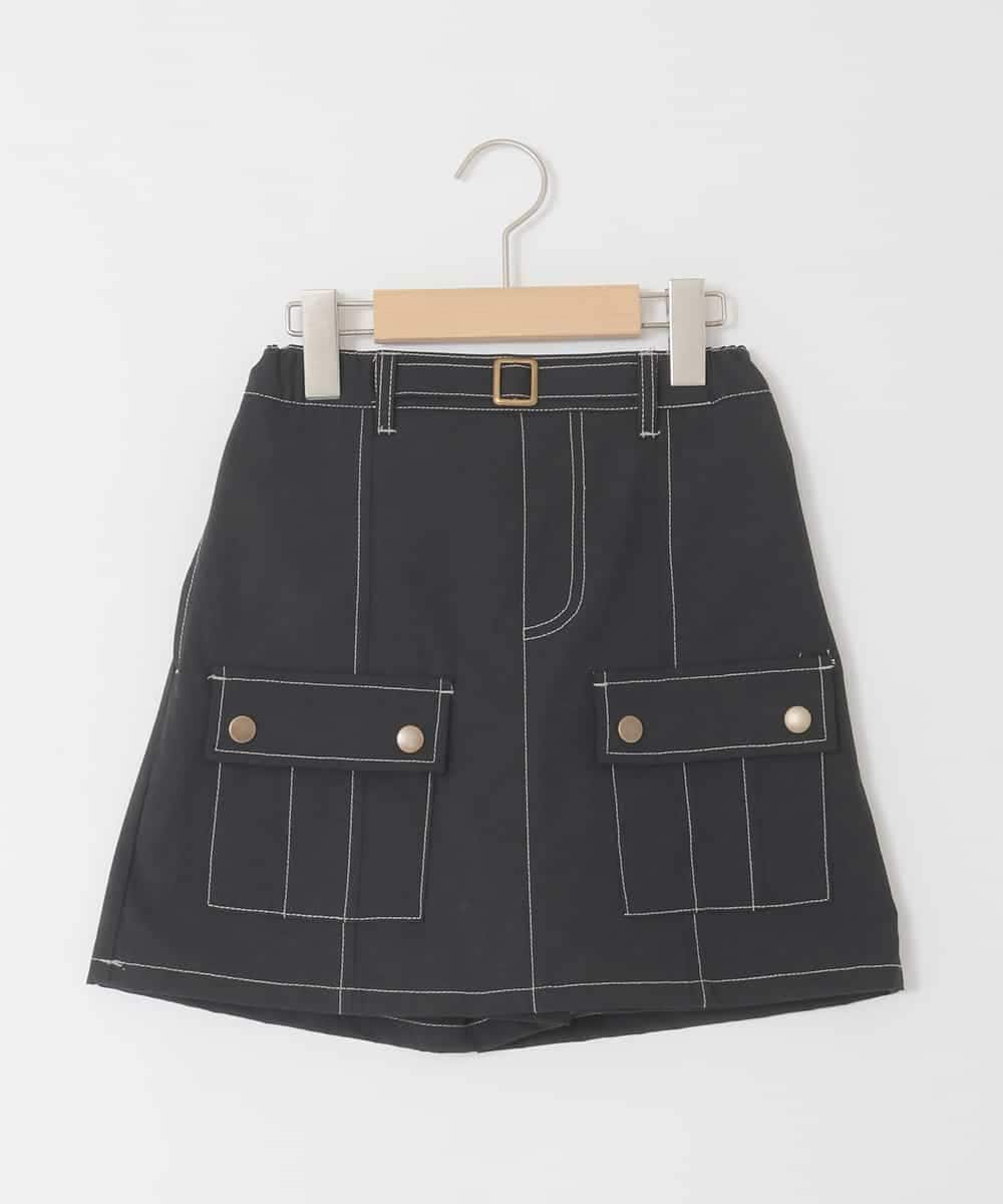 KJLFD41039 a.v.v KIDS(アー・ヴェ・ヴェ) [130-160]配色ステッチカーゴスカパン ブラック