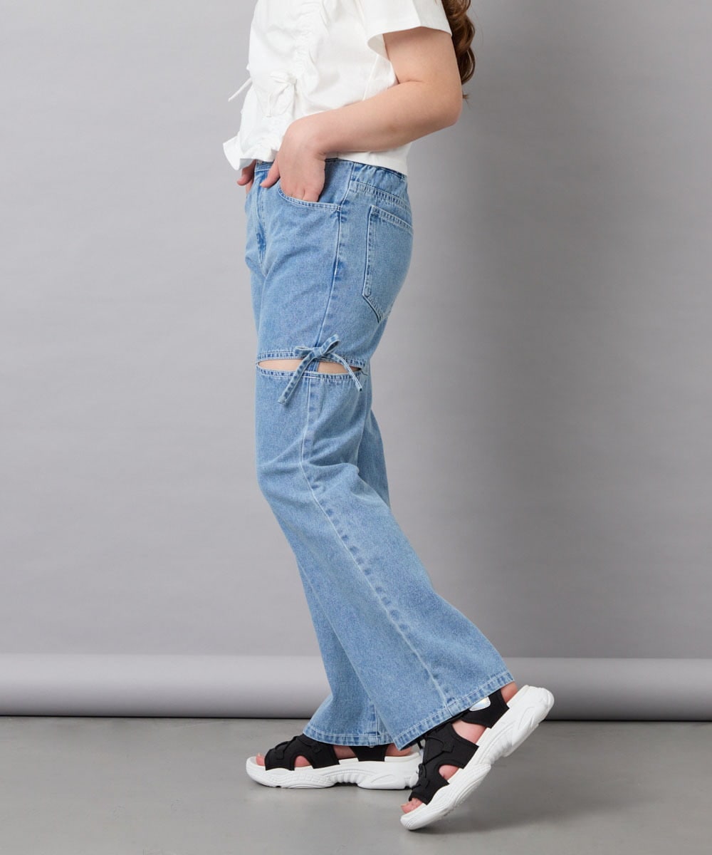 KJLFD58049 a.v.v KIDS [130-160]スリットリボンフレアデニム