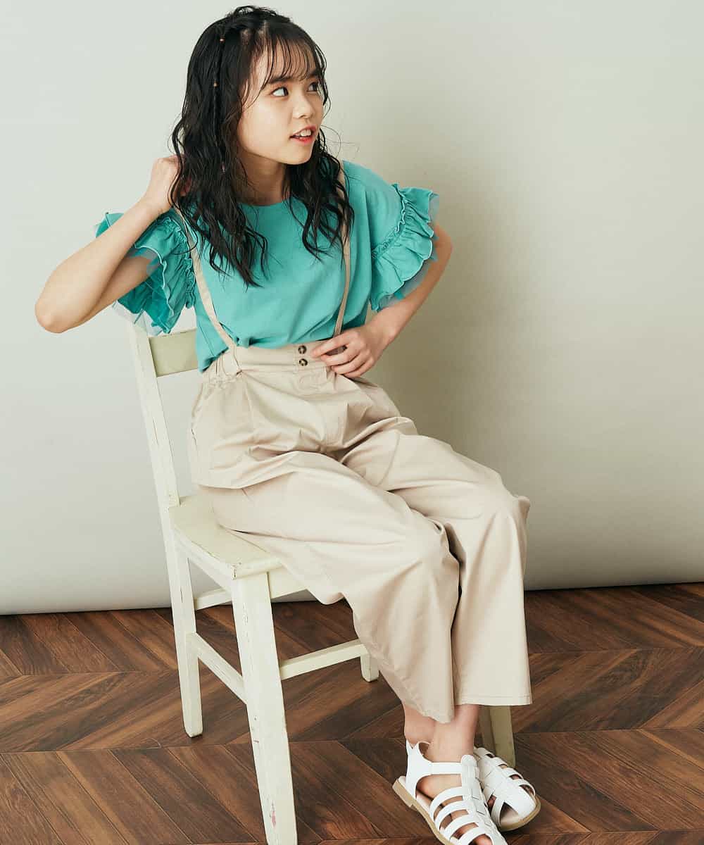 KJLFP40034 a.v.v KIDS(アー・ヴェ・ヴェ) [100-130]サスペンダー付きゆるテーパードパンツ デニム