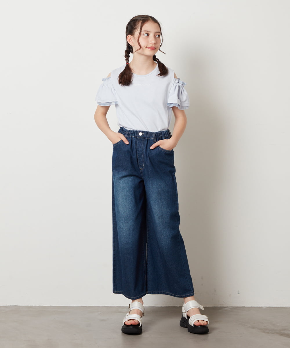 KJLFV40029 a.v.v KIDS(アー・ヴェ・ヴェ) [100-130]ライトデニムワイドパンツ ライトブルー
