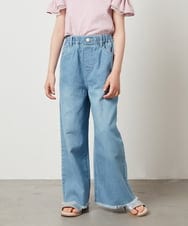 KJLFV40029 a.v.v KIDS(アー・ヴェ・ヴェ) [100-130]ライトデニムワイドパンツ ライトブルー(裾フリンジ)
