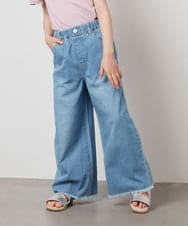 KJLFW40039 a.v.v KIDS(アー・ヴェ・ヴェ) [140-150]ライトデニムワイドパンツ ライトブルー(裾フリンジ)