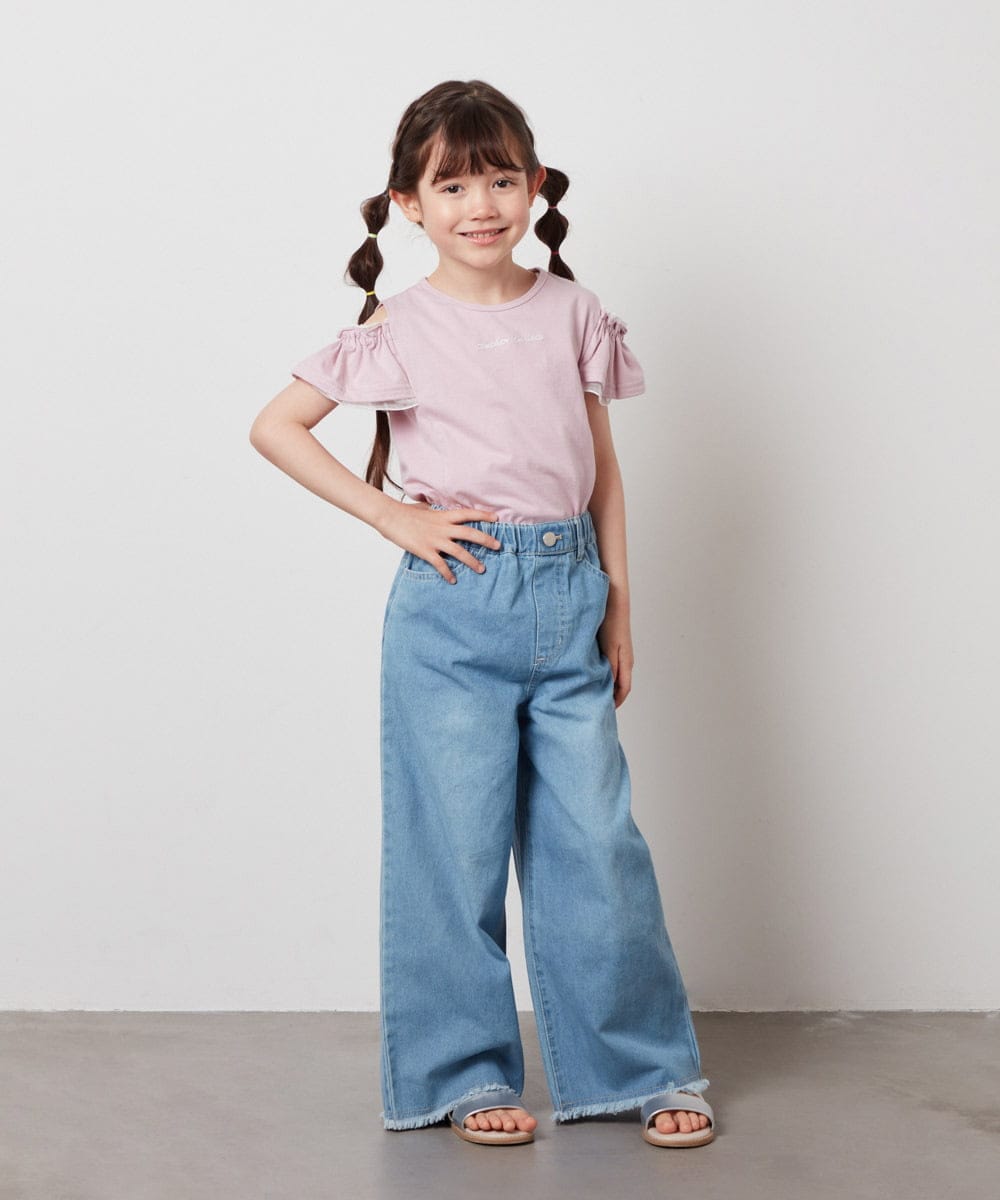 KJLFW40039 a.v.v KIDS(アー・ヴェ・ヴェ) [140-150]ライトデニムワイドパンツ ブルー