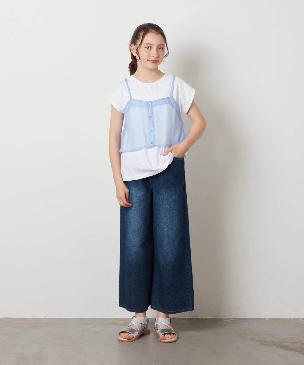 KJLFW40039 a.v.v KIDS(アー・ヴェ・ヴェ) [140-150]ライトデニムワイドパンツ ブルー