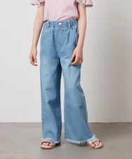 KJLFX40044 a.v.v KIDS(アー・ヴェ・ヴェ) [160]ライトデニムワイドパンツ ライトブルー(裾フリンジ)