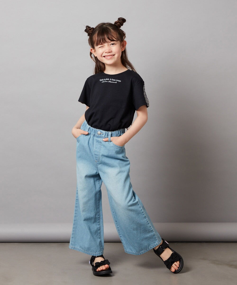 KJLFX40044 a.v.v KIDS(アー・ヴェ・ヴェ) [160]ライトデニムワイドパンツ ライトブルー(裾フリンジ)