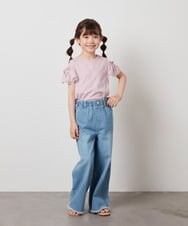 KJLFX40044 a.v.v KIDS(アー・ヴェ・ヴェ) [160]ライトデニムワイドパンツ ライトブルー(裾フリンジ)