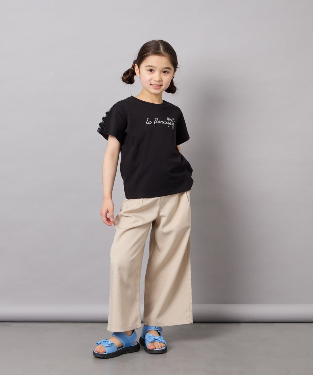 KJLGD01044 a.v.v KIDS(アー・ヴェ・ヴェ) [120-160]麻調サス付きワイドパンツ ベージュ