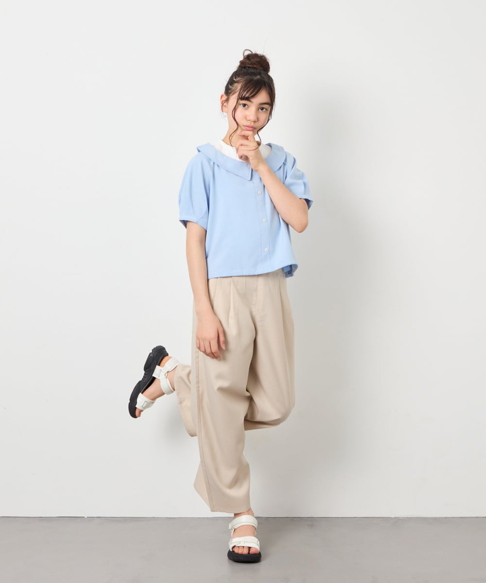 KJLGD01044 a.v.v KIDS(アー・ヴェ・ヴェ) [120-160]麻調サス付きワイドパンツ ベージュ