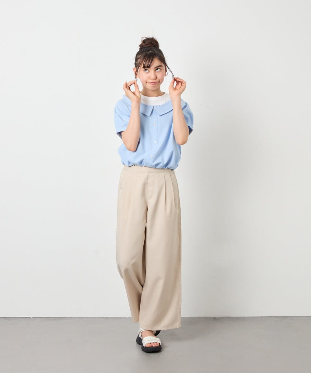 KJLGD01044 a.v.v KIDS(アー・ヴェ・ヴェ) [120-160]麻調サス付きワイドパンツ ベージュ