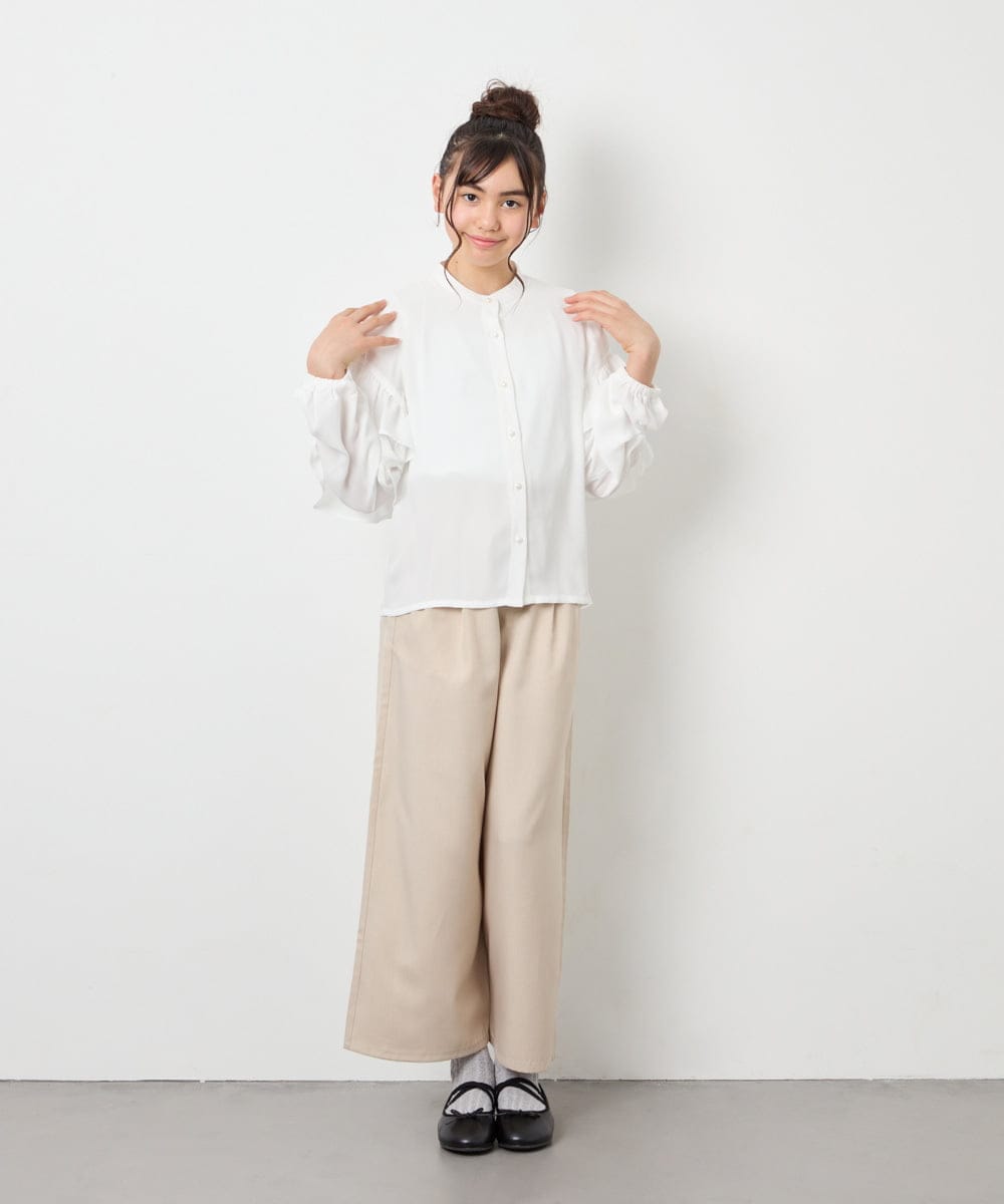 KJLGD01044 a.v.v KIDS(アー・ヴェ・ヴェ) [120-160]麻調サス付きワイドパンツ ベージュ