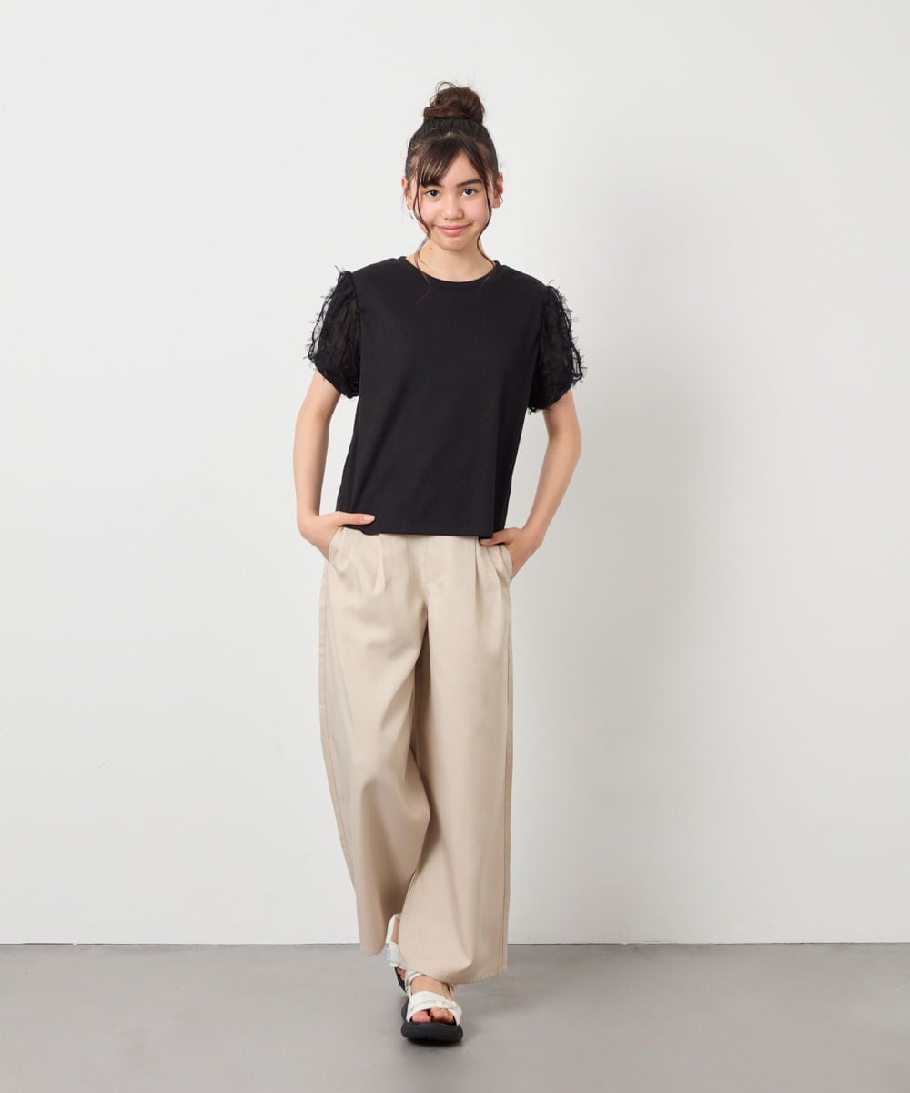 KJLGD01044 a.v.v KIDS(アー・ヴェ・ヴェ) [120-160]麻調サス付きワイドパンツ ベージュ