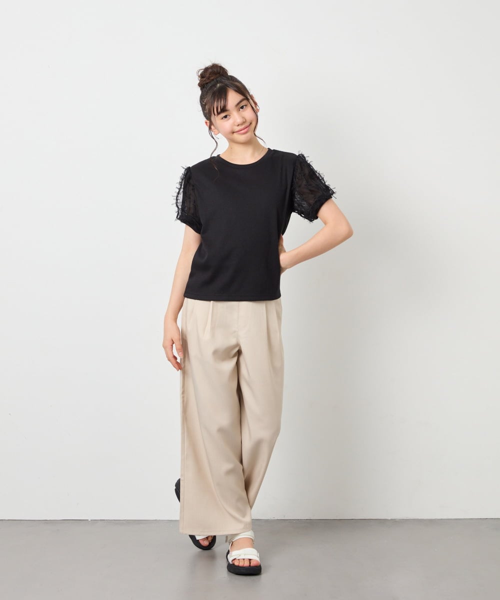 KJLGD01044 a.v.v KIDS(アー・ヴェ・ヴェ) [120-160]麻調サス付きワイドパンツ ベージュ