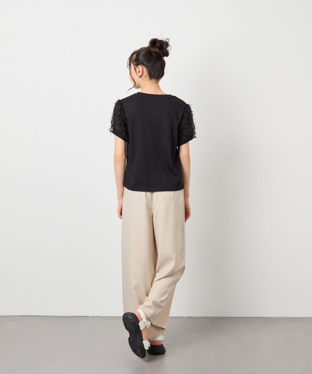 KJLGD01044 a.v.v KIDS(アー・ヴェ・ヴェ) [120-160]麻調サス付きワイドパンツ ベージュ