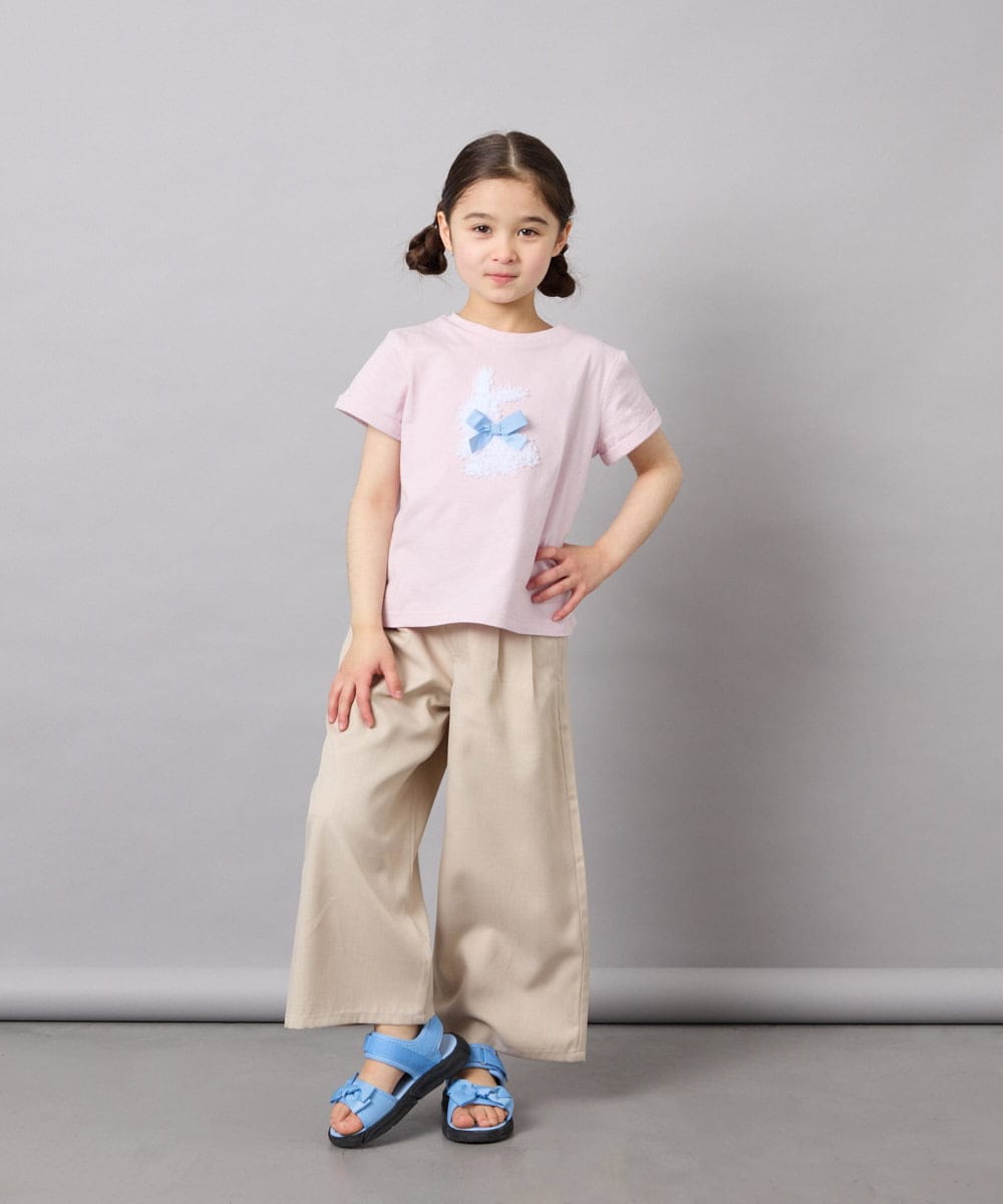 KJLGD01044 a.v.v KIDS(アー・ヴェ・ヴェ) [120-160]麻調サス付きワイドパンツ ベージュ