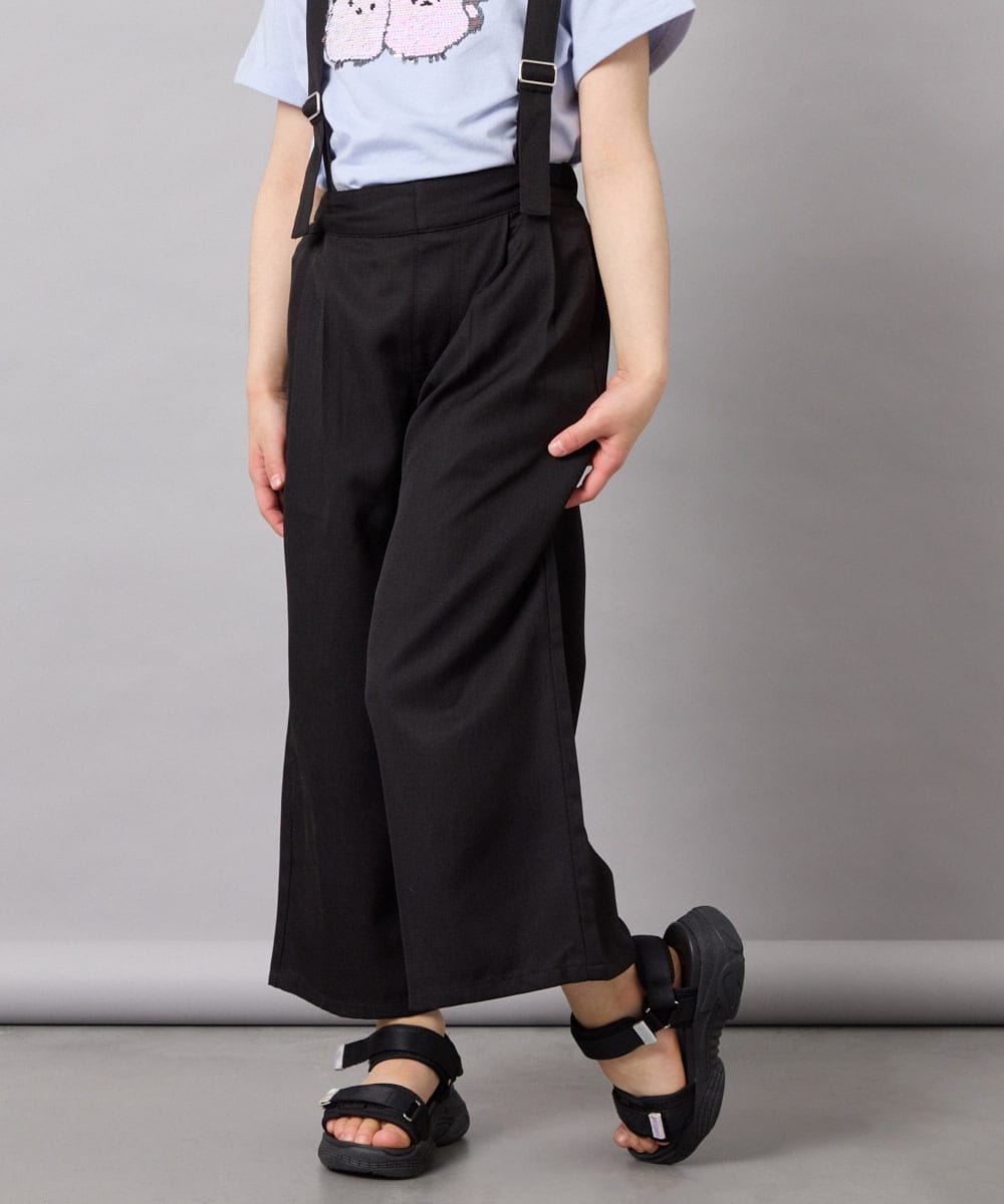 KJLGD01044 a.v.v KIDS(アー・ヴェ・ヴェ) [120-160]麻調サス付きワイドパンツ ブラック