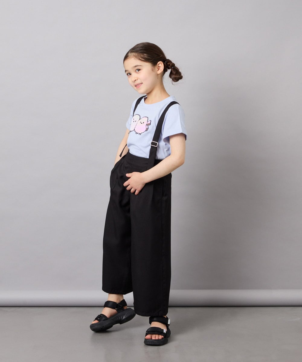 KJLGD01044 a.v.v KIDS(アー・ヴェ・ヴェ) [120-160]麻調サス付きワイドパンツ ブラック