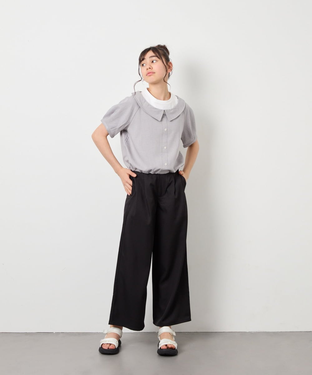 KJLGD01044 a.v.v KIDS(アー・ヴェ・ヴェ) [120-160]麻調サス付きワイドパンツ ブラック